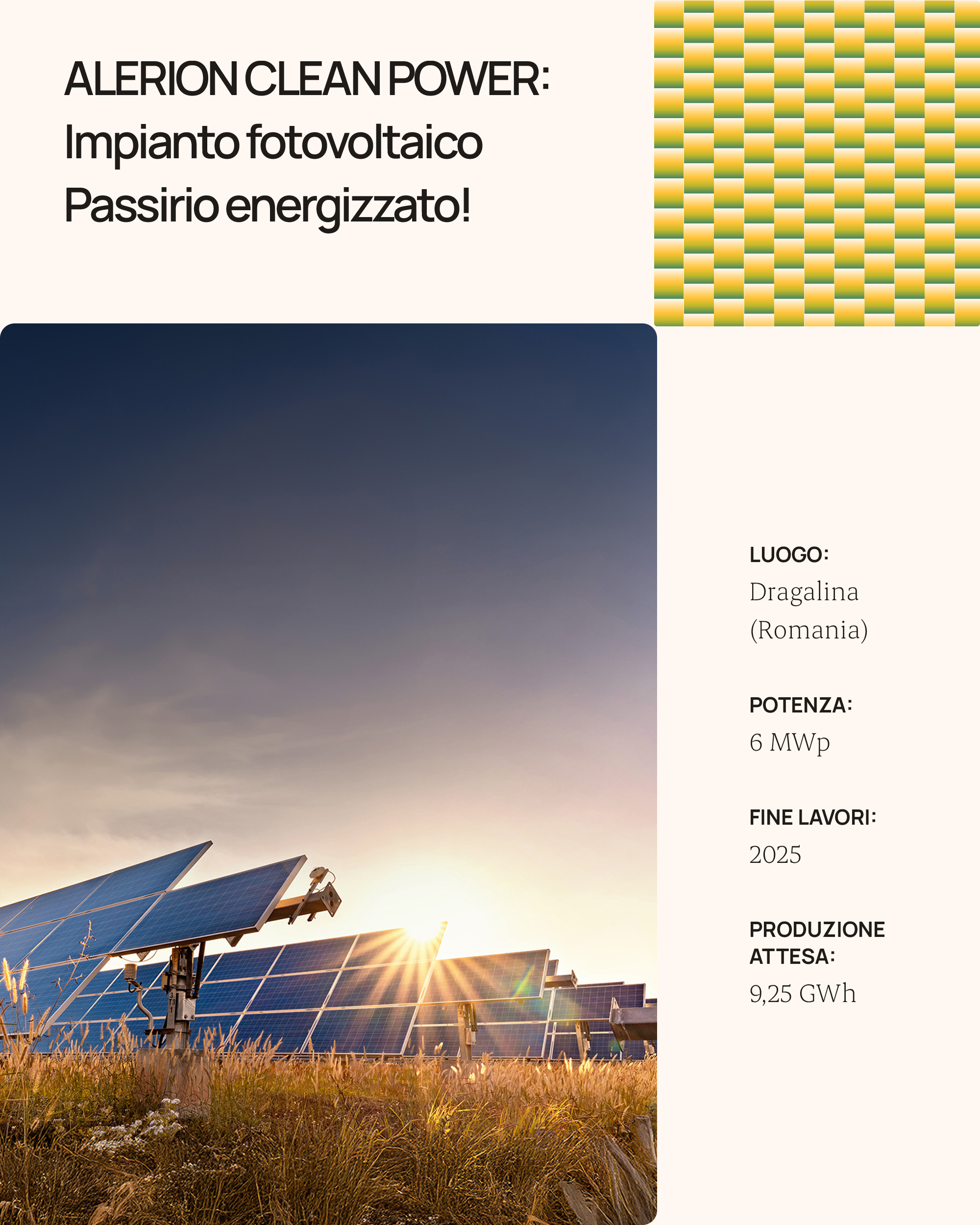 l'impianto fotovoltaico Passirio in Romania